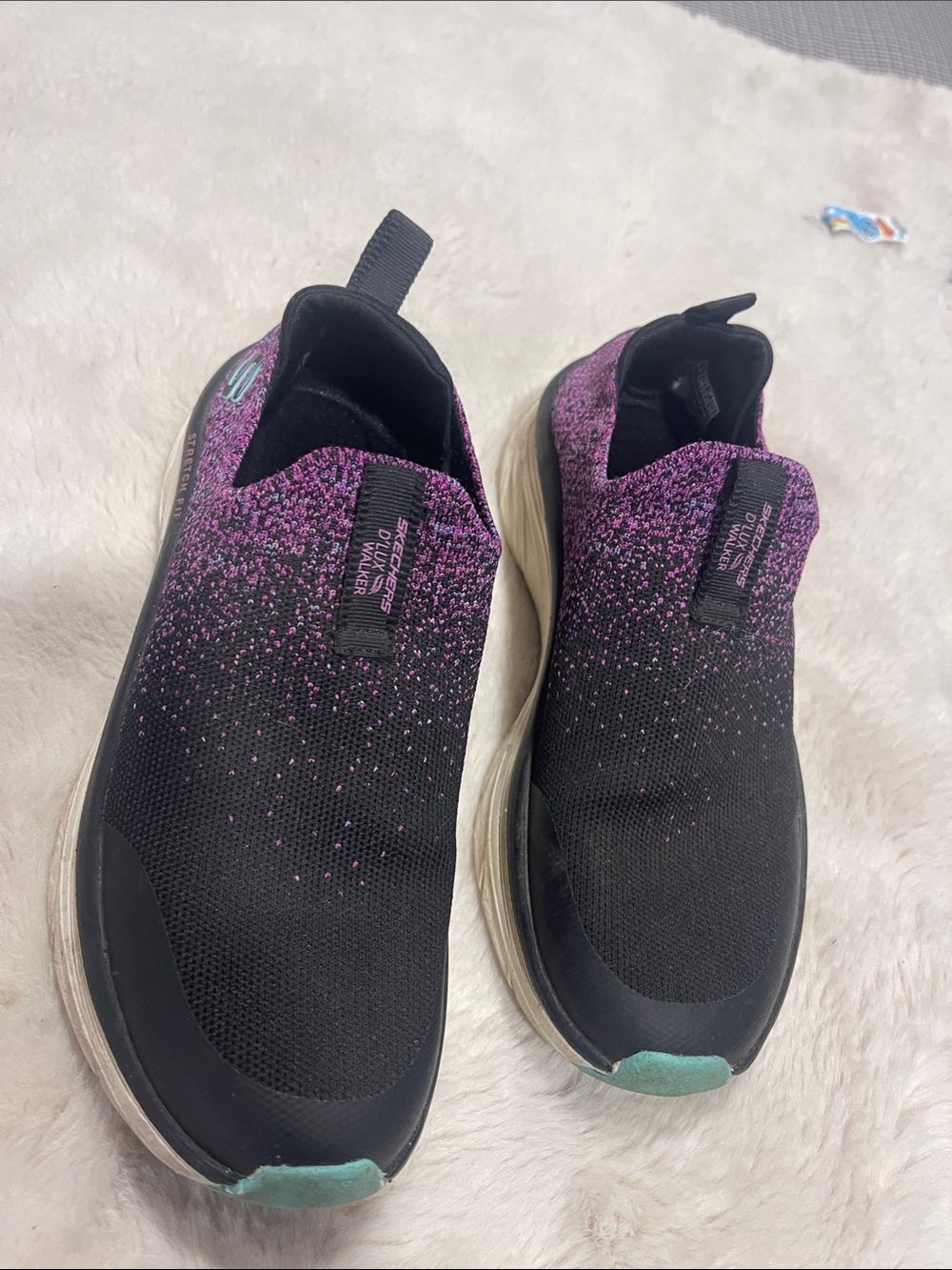 Skechers Slip-On Knit Sneakers - Black & Purple with Teal Accent